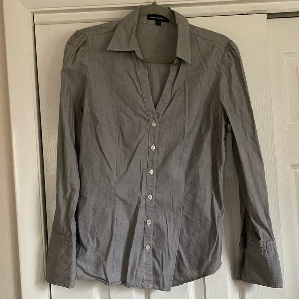 Express Gray Striped Button-Up Shirt